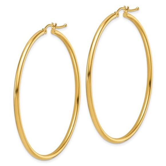 New 14K Polished 2mm Hoop Earrings by Leslie’s Jewelry - Picture 1 of 10